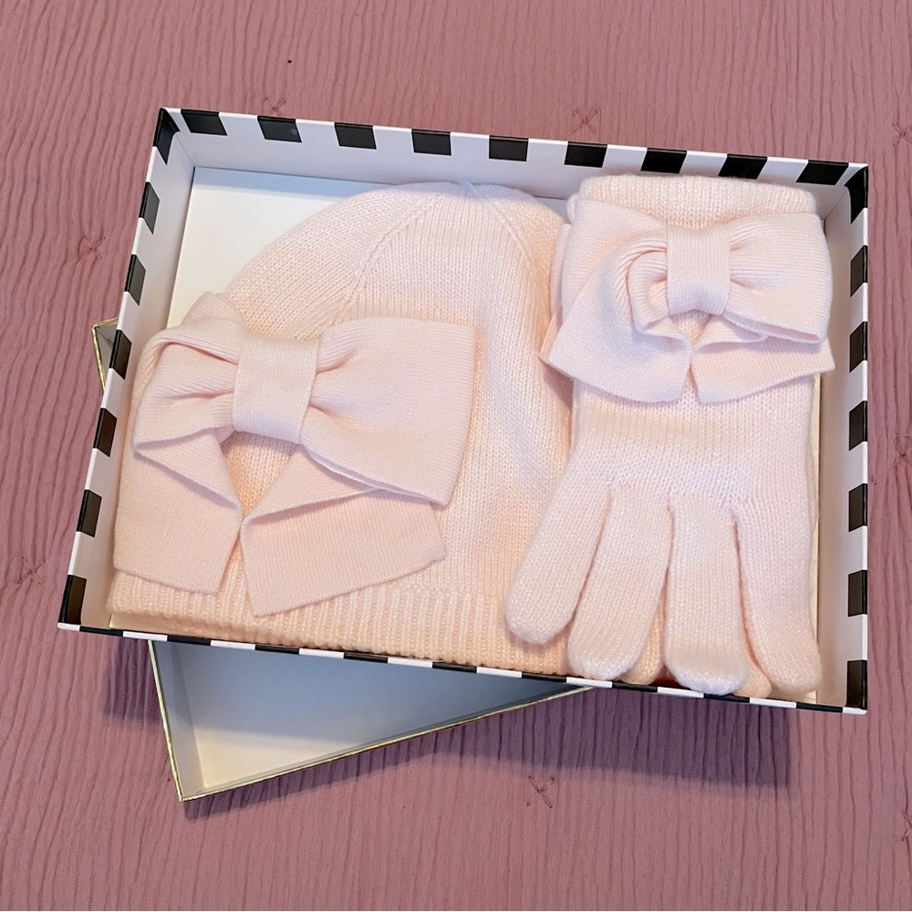 Pink Kate Spade NY Dorothy Bow Beanie Hat & Glove set